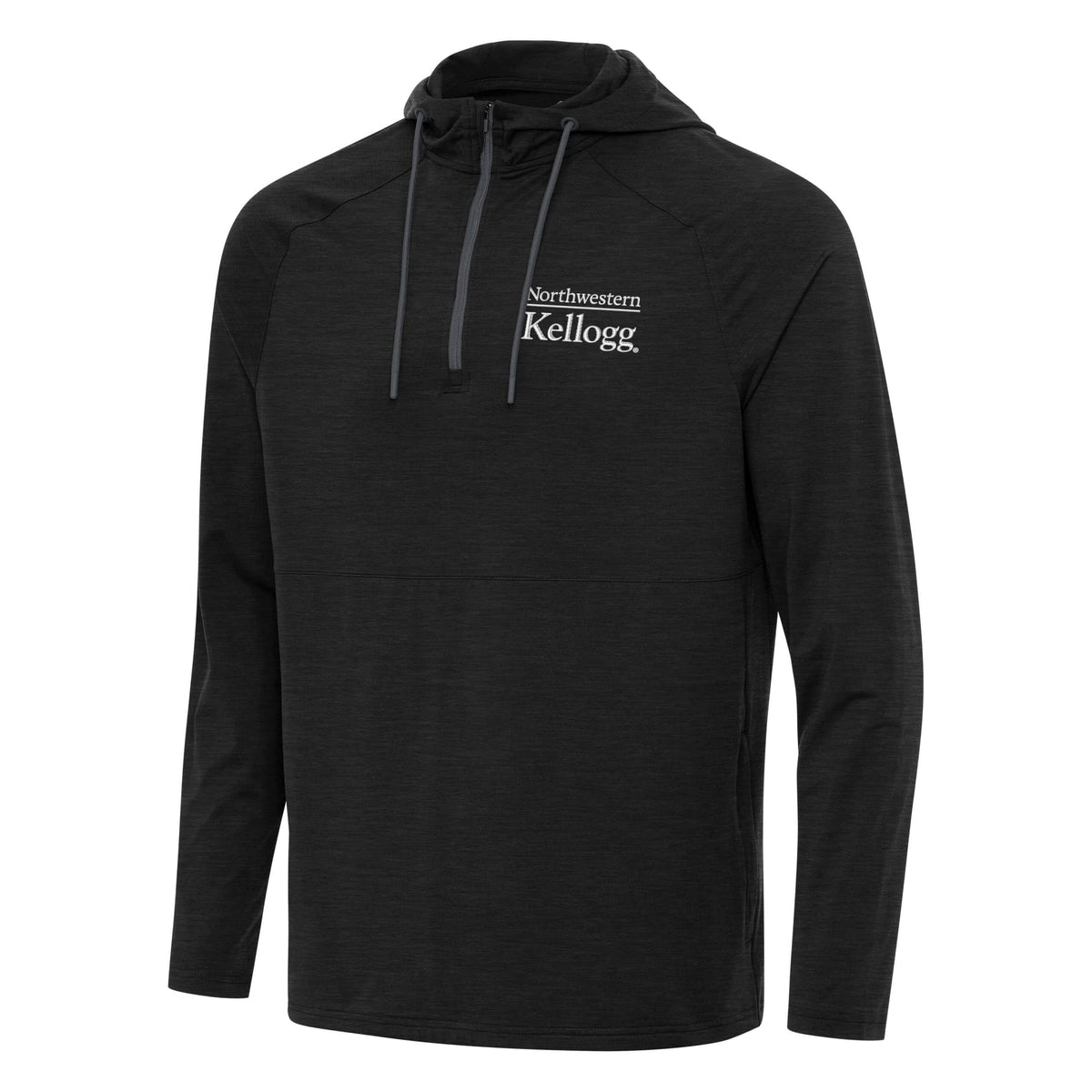 Northwestern I Kellogg Men's Antigua Black Heather Spikes2 1/4 Zip Pullover Hood -2
