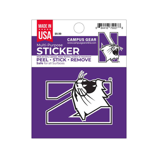 Northwestern University Wildcats Full Color Outside Application 4"X3" Rectangular Multi-Purpose Sticker Design #11 N-Cat