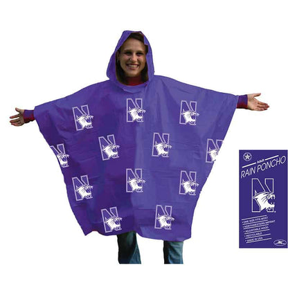 Northwestern University Wildcats Purple Rain Poncho with All Over N-Cat Design -2