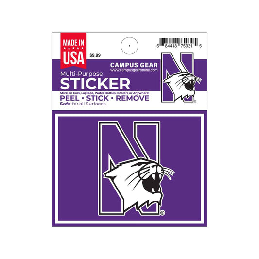 Northwestern University Wildcats Full Color Outside Application 4"X3" Rectangular Multi-Purpose Sticker Design #13 N-Cat