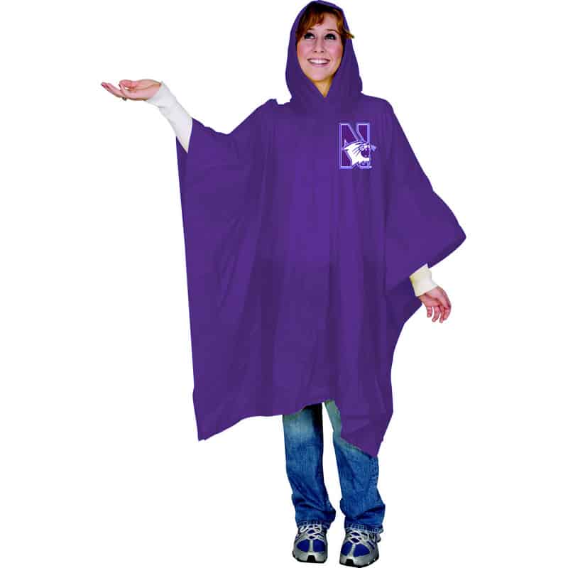 Northwestern Wildcats Medium Weight Adult Purple Rain Poncho N-Cat Design