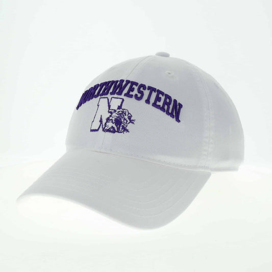 Northwestern University Wildcats Legacy Unconstructed Adjustable White Hat with Arched Northwestern Over Vintage N-Cat Design