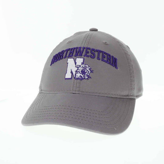 Northwestern University Wildcats Legacy Unconstructed Adjustable Dark Grey Hat with Arched Northwestern Over Vintage N-Cat Design