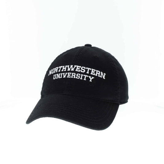 Northwestern University Wildcats Legacy Unconstructed Adjustable Black Hat with White Straight Northwestern University Design