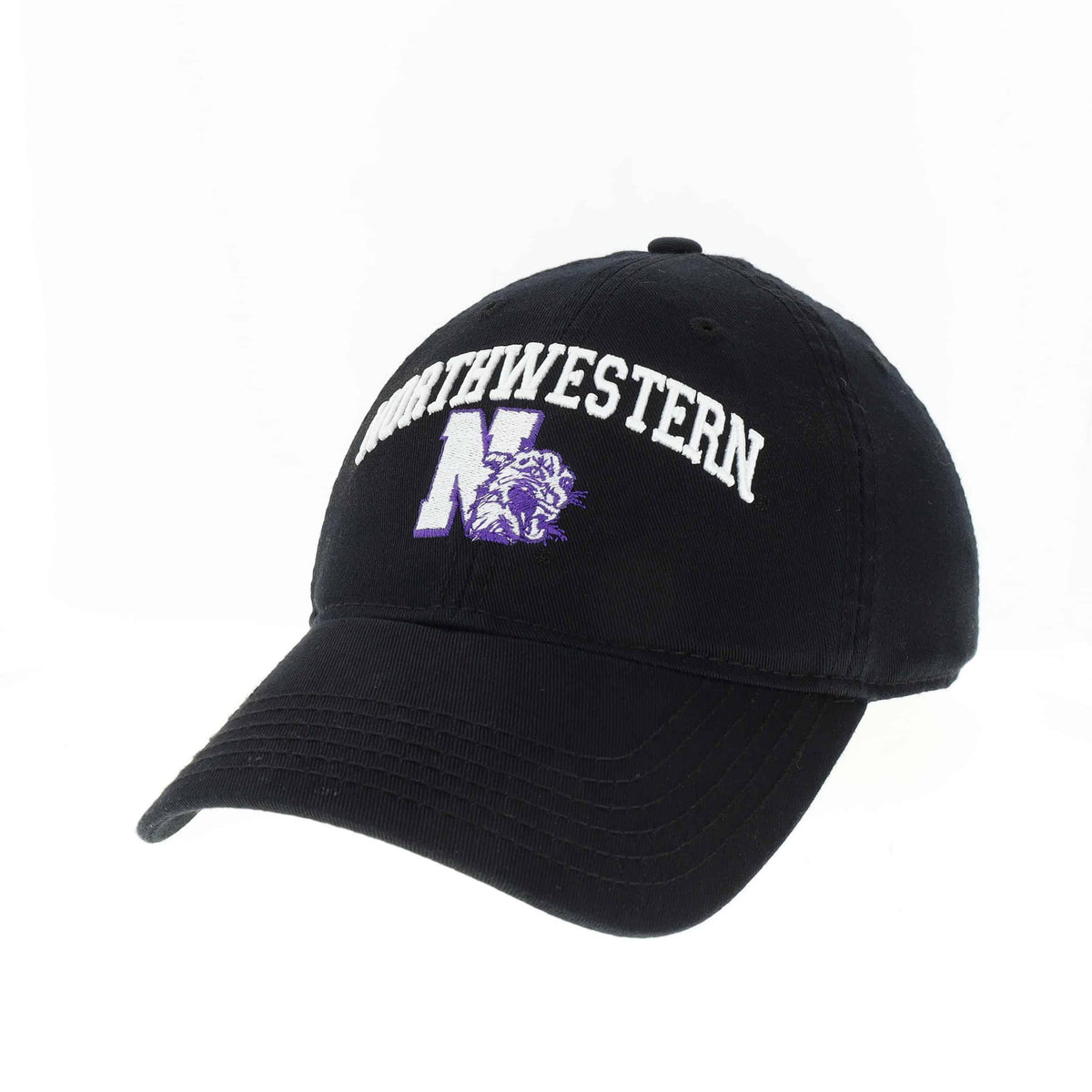 Northwestern University Wildcats Legacy Unconstructed Adjustable Black Hat with Arched Northwestern Over Vintage N-Cat Design