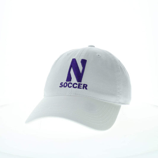 Northwestern University Wildcats Unconstructed White Cotton Twill Hat with N & Soccer Design