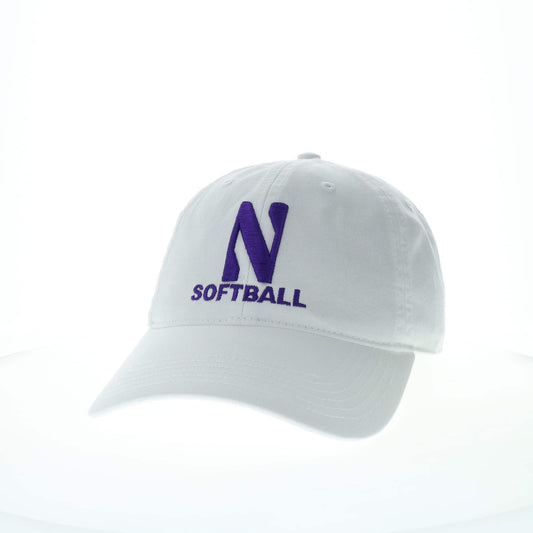 Northwestern University Wildcats Unconstructed White Cotton Twill Hat with N & Softball Design
