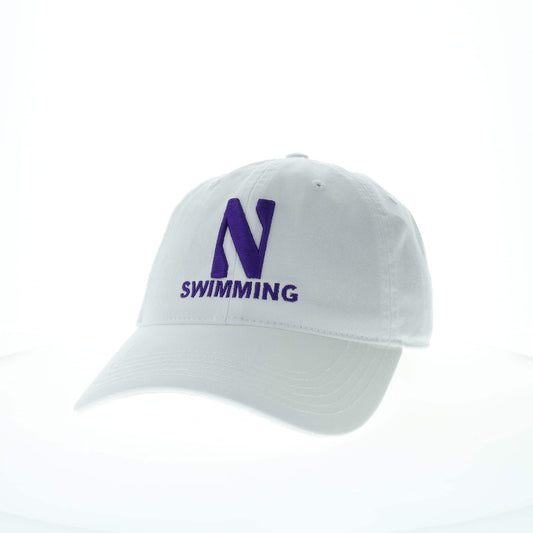 Northwestern University Wildcats Unconstructed White Cotton Twill Hat with N & Swimming Design