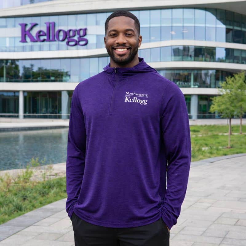 Northwestern I Kellogg Men's Antigua Purple Heather Tidy 1/4 Zip Pullover Hood-2