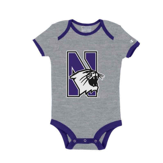 Northwestern University Wildcats Infant Grey Bodysuit Onesie with a Big N-Cat Design
