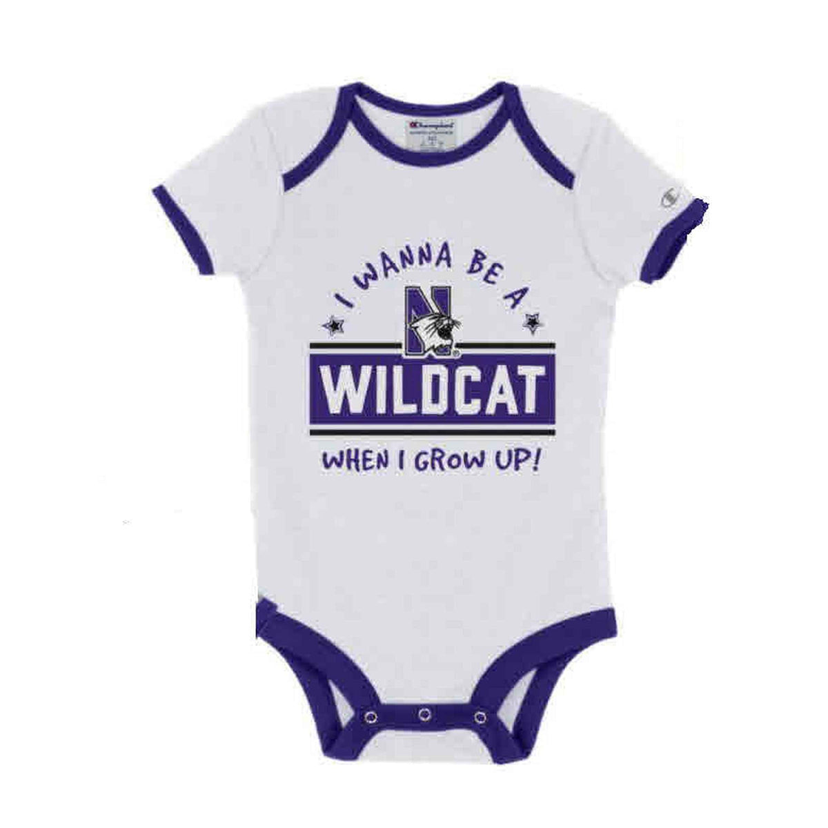 Northwestern University Wildcats Infant White Bodysuit Onesie with I Wanna Be a Wildcat! Design