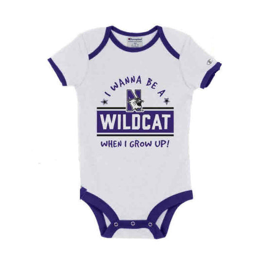 Northwestern University Wildcats Infant White Bodysuit Onesie with I Wanna Be a Wildcat! Design