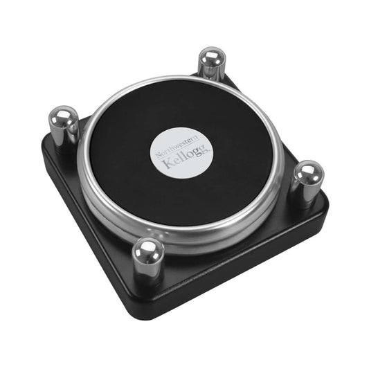 Northwestern | Kellogg Stacked Design Silver Medallion Silver Tone & Leather Coaster Set of Two
