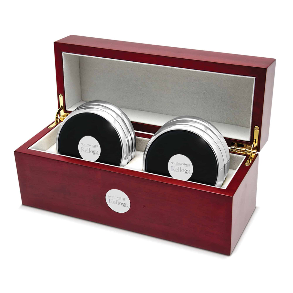 Northwestern | Kellogg Stacked Design Silver Medallion Silver Tone Coaster Set of Six