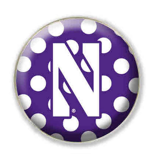 Northwestern University Wildcats 1.35" Purple Dome Fridge Magnet with White Polka Dot Stylized N Design