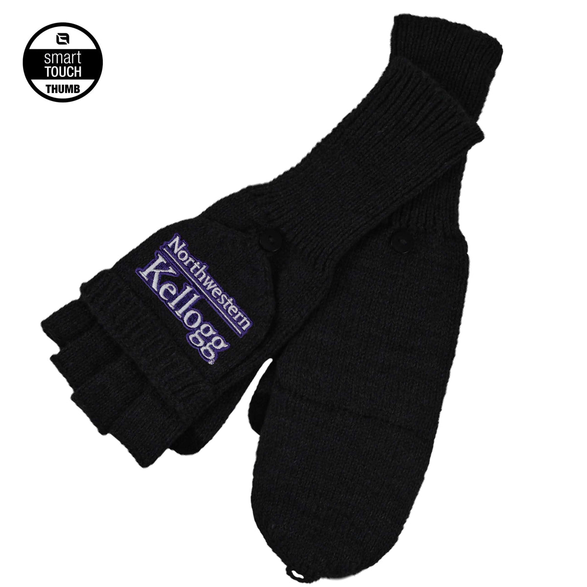 Northwestern I Kellogg Escanaba Black Knit Mittens with Flip-Top and Smart Touch Thumb