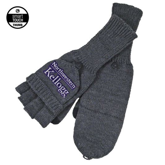 Northwestern I Kellogg Escanaba Charcoal Knit Mittens with Flip-Top and Smart Touch Thumb