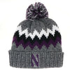 Northwestern University Wildcats Adult Grey Marled Zig Zag Cuffed Northwestern Knit Cap with Pom