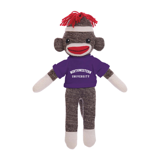 Northwestern University Wildcats Brown Sock Monkey Wearing Purple "Northwestern University" Tee Shirt