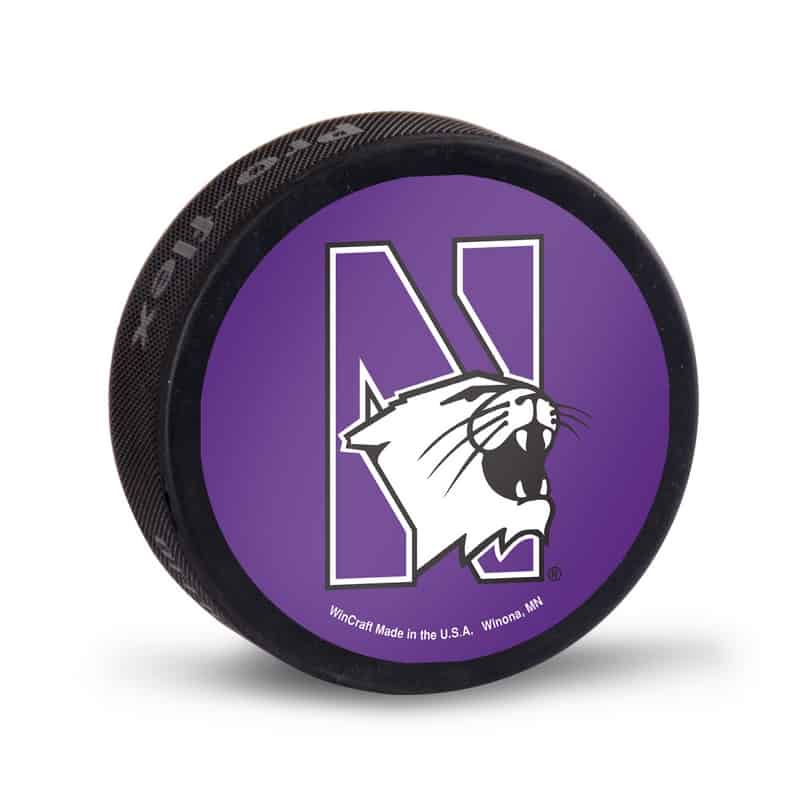 Northwestern University Wildcats Hockey Puck with N-Cat Design