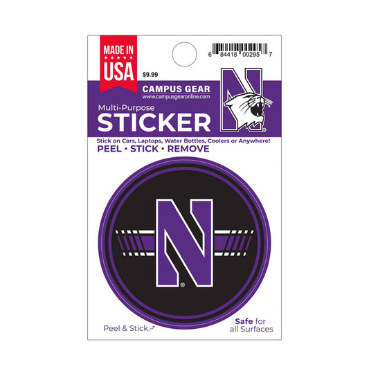 Northwestern University Wildcats Full Color Outside Application 3" Circular Multi-Purpose Sticker Design #17 Stylized N