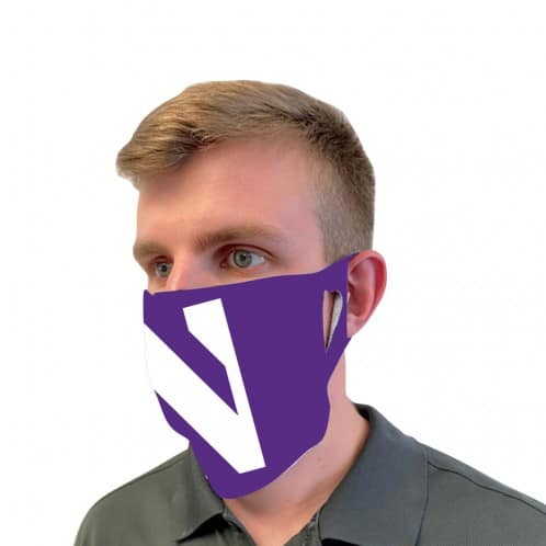 Northwestern University Wildcats Purple Fan Mask Face Cover With Stylized N Design-with model