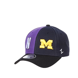 Northwestern University Wildcats House Divided Hat with Michigan Wolverines with Blue Panel & Maize M