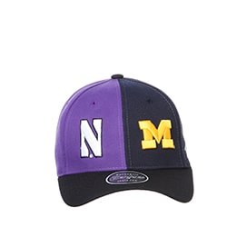 Northwestern University Wildcats House Divided Hat with Michigan Wolverines with Blue Panel & Maize M