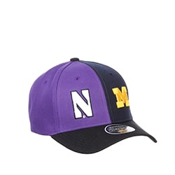 Northwestern University Wildcats House Divided Hat with Michigan Wolverines with Blue Panel & Maize M