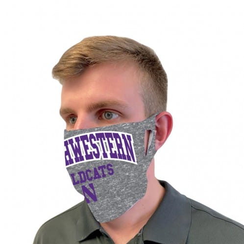 Northwestern University Wildcats Grey Fan Mask Face Cover With Northwestern Design