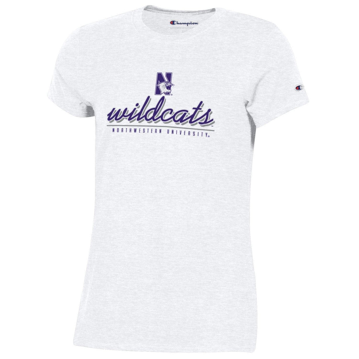 Northwestern University Wildcats Champion Ladies White Tee Shirt with Specialty Foil Design