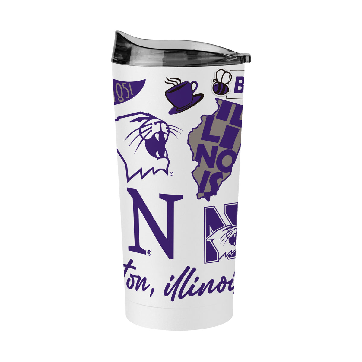 Northwestern University Wildcats 20oz Native Design Powder Coat White Tumbler