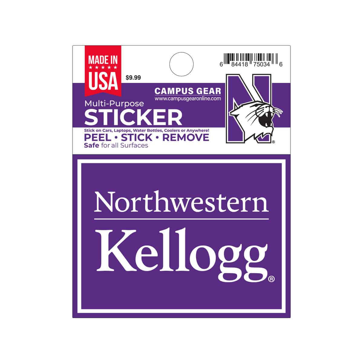 Northwestern University Wildcats Full Color Outside Application 4"X3" Rectangular Multi-Purpose Sticker Design #19 Kellogg