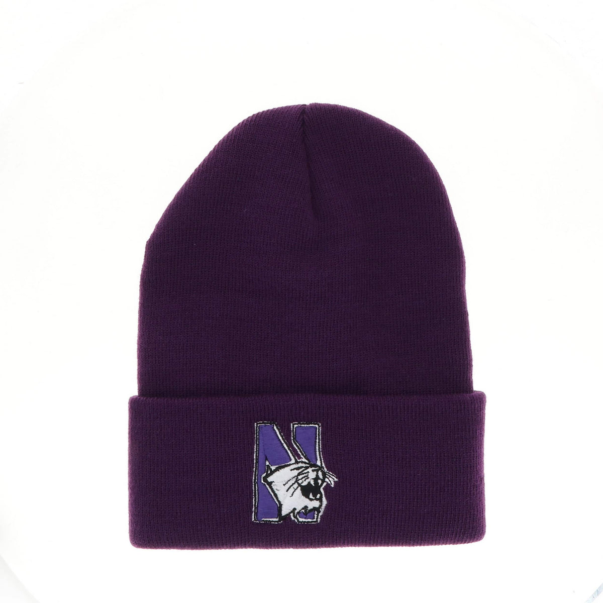 Northwestern University Wildcats Adult Solid Purple Cuffed Knit Cap with N-Cat Design
