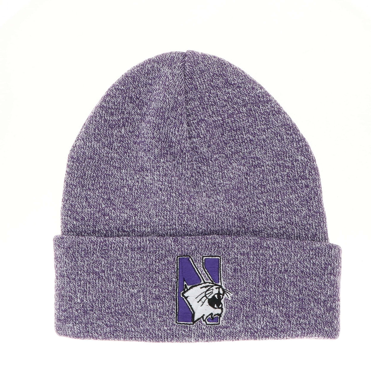 Northwestern University Wildcats Adult Purple Marled Cuffed Knit Cap with N-Cat Design