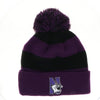 Northwestern University Wildcats Adult Purple & Black Stripped Cuffed Pom Knit Cap with N-Cat Design