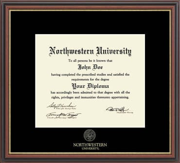 Northwestern University Wildcats Black Matted Williamsburg Diploma Frame With Gold Accent & Gold Embossed Northwestern University Seal Design