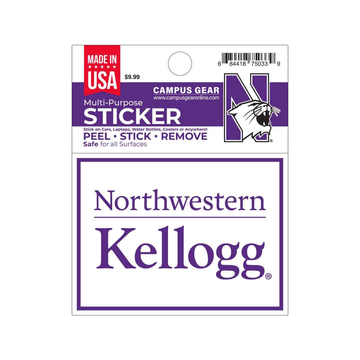 Northwestern University Wildcats Full Color Outside Application 4"X3" Rectangular Multi-Purpose Sticker Design #20 Kellogg
