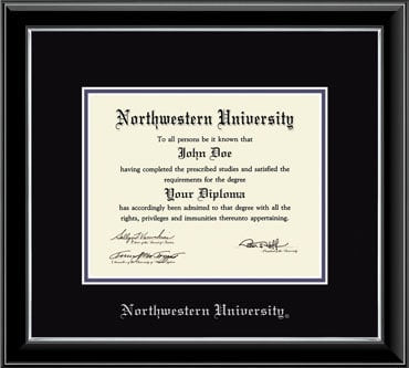Northwestern University Wildcats Double Matted Black Diploma Frame With Silver Accent & Silver Embossed Northwestern University Design Main Matt In Black