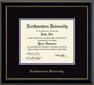 Northwestern University Wildcats Double Matted Black Diploma Frame With Gold Accent & Gold Embossed Northwestern University Design With Main Matt In Black