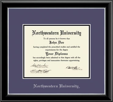 Northwestern University Wildcats Double Matted Black Diploma Frame With Silver Accent & Silver Embossed Northwestern University Design Main Matt In Purple
