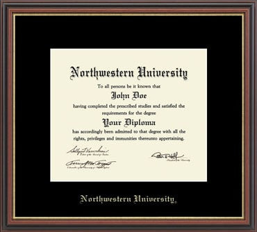 Northwestern University Wildcats Black Matted Williamsburg Diploma Frame With Gold Accent & Gold Embossed Northwestern University Design