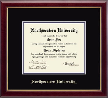 Northwestern University Wildcats Double Matted Cherri Diploma Frame With Gold Accent & Gold Embossed Northwestern University Design With Main Matt In Black