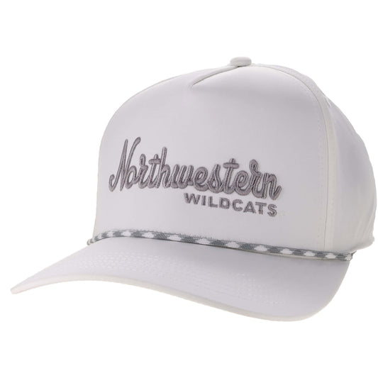 Northwestern University Wildcats Constructed Adjustable White Caddy Hat with Script Northwestern Wildcats Design in Grey