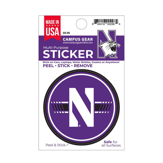 Northwestern University Wildcats Full Color Outside Application 3" Circular Multi-Purpose Sticker Design #22 Stylized N