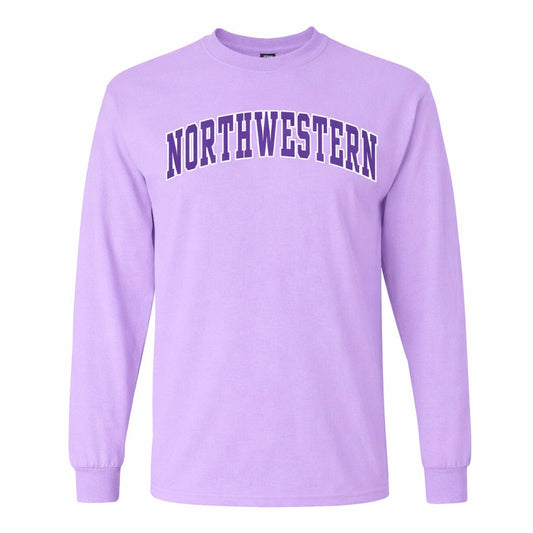 Northwestern University Wildcats Men's MV Lilac-Lavender Classic Long Sleeve Tee with Two Color Arch Design