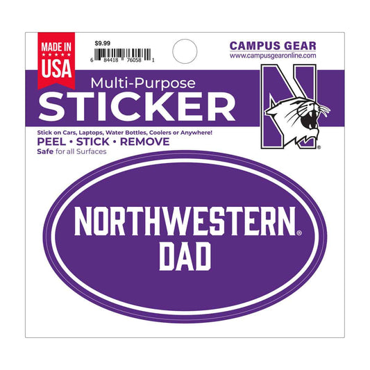 Northwestern University Wildcats Full Color Outside Application 3"X5" Oval Multi-Purpose Sticker Design #25 Dad