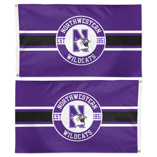Northwestern University Wildcats 3'X5' Two Sided Purple Applique Flag with Circle Stripe Design