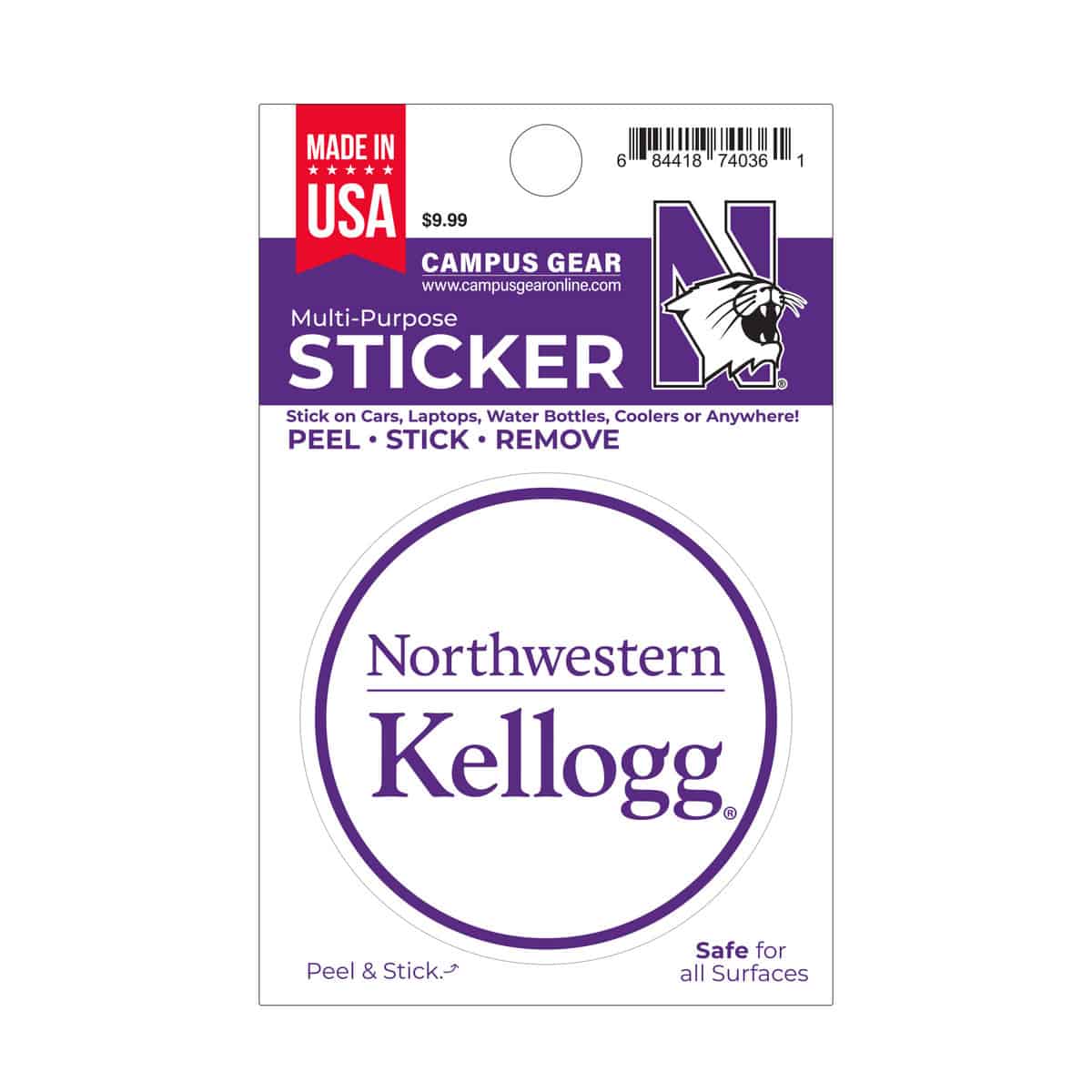Northwestern University Wildcats Full Color Outside Application 3" Circular Multi-Purpose Sticker Design #25 Kellogg