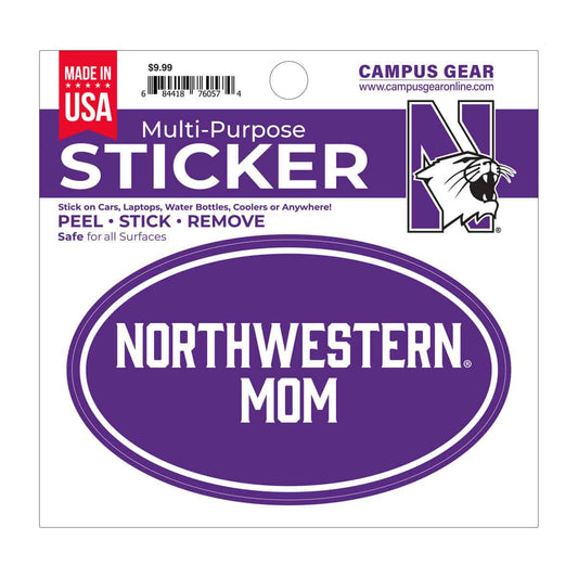 Northwestern University Wildcats Full Color Outside Application 3"X5" Oval Multi-Purpose Sticker Design #24 Mom